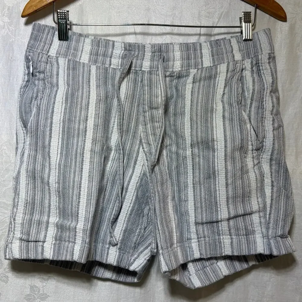 Abercrombie Fitch Shorts Medium Blue White Striped Woven Textured Cotton